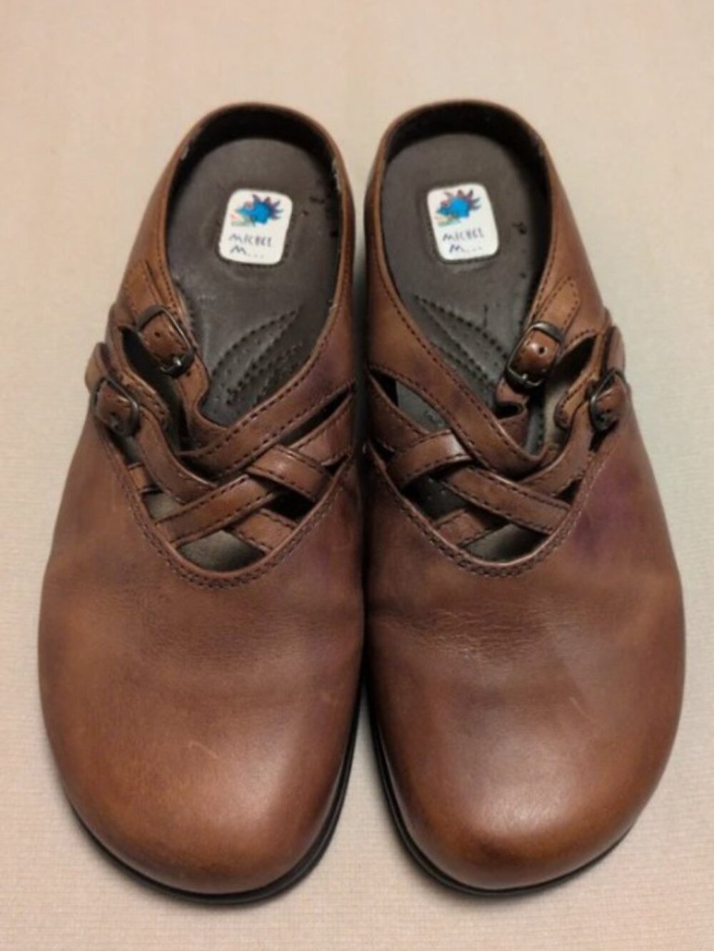 Michel M "Maris" Style Women's Brown Leather Slide Mules Size 5 - EUC